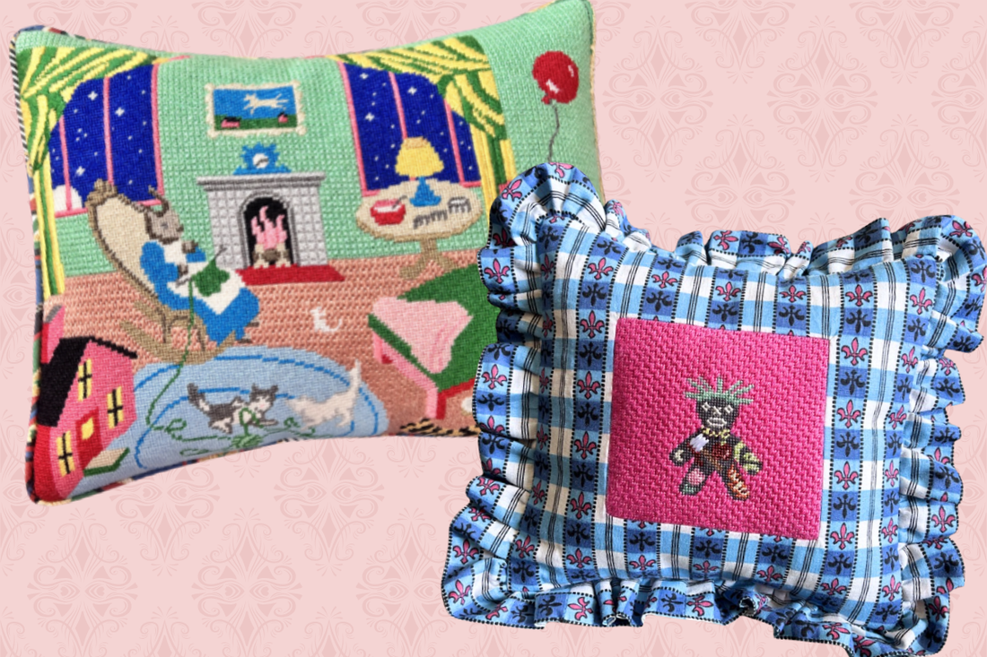 Knife Edge & Ruffle Edge Needlepoint Pillows