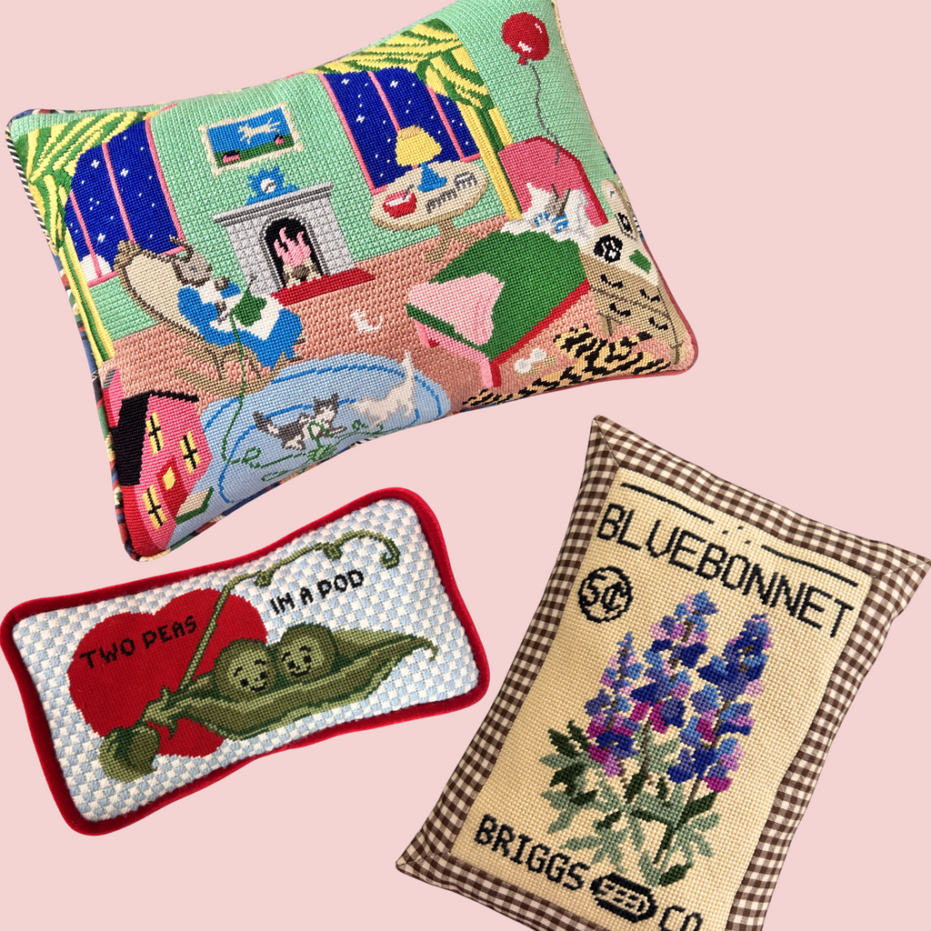 Custom needlepoint knife edge pillow professionally finished in New York City